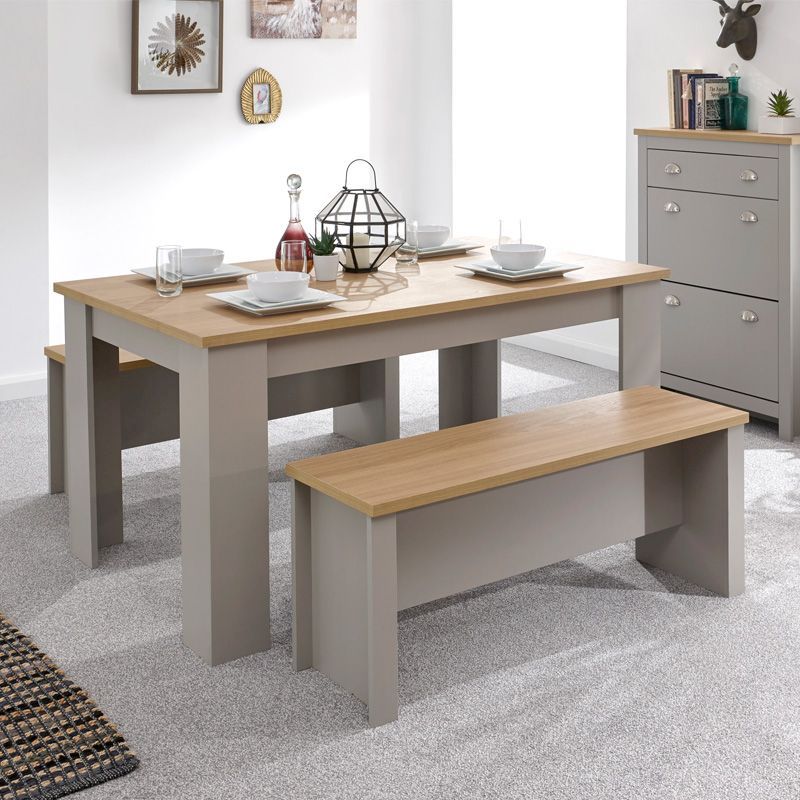 Lancaster 3 Piece Dining Set Grey Table - with 2 Benchs