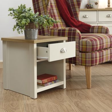 Product photograph of Lancaster Side Table Cream 1 Shelf 1 Drawer from QD stores