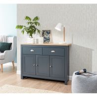 See more information about the Lancaster Blue 3 Door 2 Drawer Large Sideboard