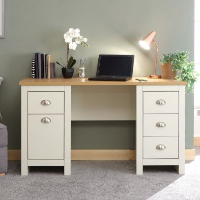See more information about the Lancaster Desk Cream 4 Drawers 1 Door