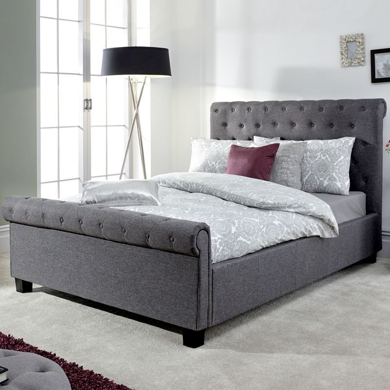Layla King Size Ottoman Bed Fabric Grey 5 x 7ft