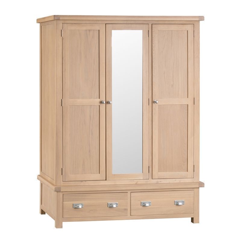 Oak Wardrobe 3 Doors 2 Drawers Natural Lime-Washed Oak with Dovetailed Joints