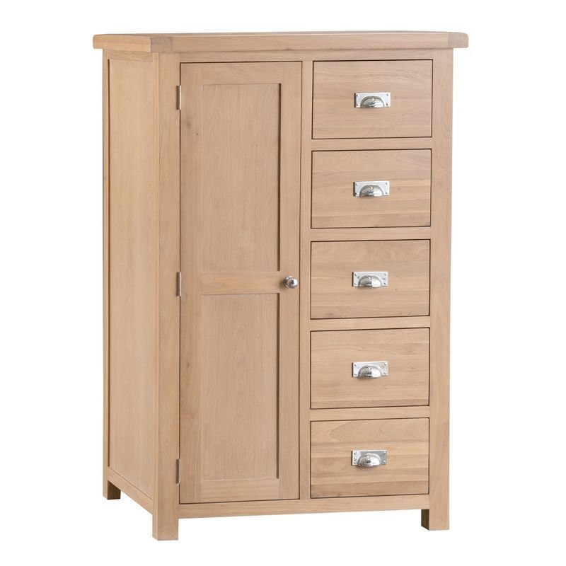 Oak Wardrobe 1 Door 5 Drawers Natural Lime-Washed Oak with Dovetailed Joints