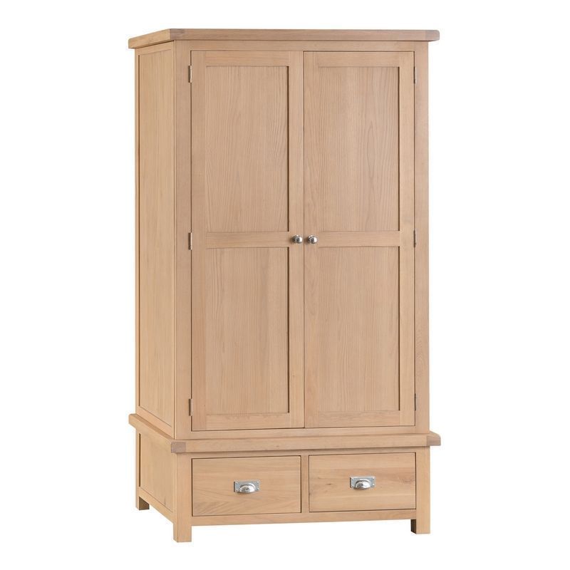 Oak Wardrobe 2 Doors 2 Drawers Natural Lime-Washed Oak with Dovetailed Joints