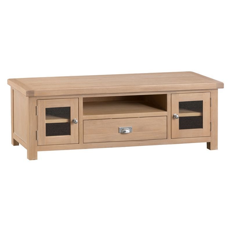 Oak TV Unit 2 Doors 1 Drawer Natural Lime-Washed Oak with Dovetailed Joints