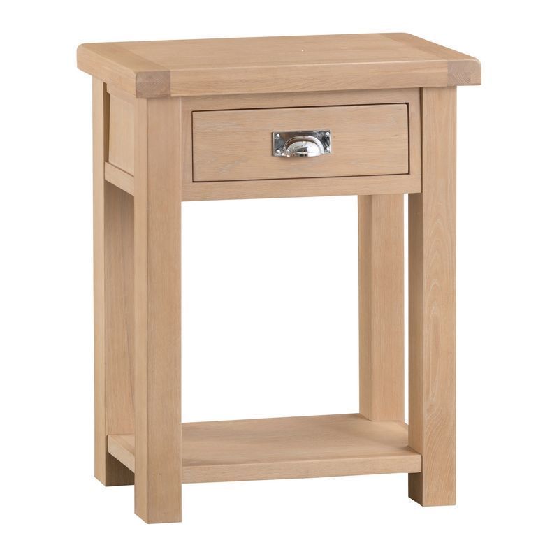 Oak Telephone Table 1 Drawer Natural Lime-Washed Oak with Dovetailed Joints