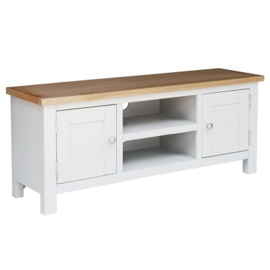 Product photograph of Lucerne Large Tv Unit Oak White 2 Doors 2 Shelves from QD stores