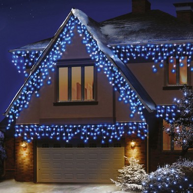 Christmas String Icicle Lights Snowfall Blue White Outdoor 720 Led 178m Iciclebrights