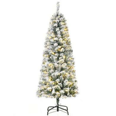 6ft Prelit Christmas Tree Artificial White Frosted Green With Led Lights Warm White 462 Tips
