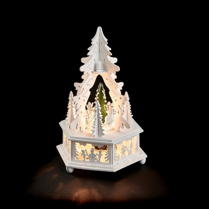 Musical White Tree Christmas Decoration - 8 Warm White LEDs