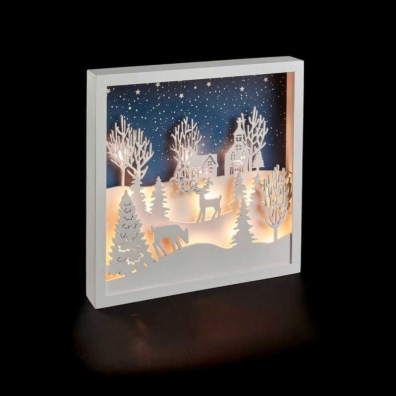 Frost Stag Frame Light Christmas Decoration - 12 Warm White LEDs