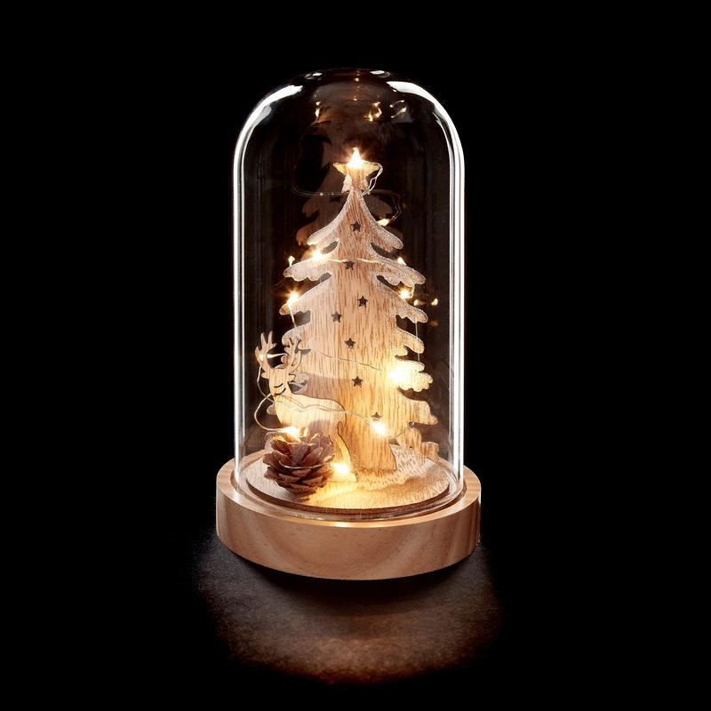 Tree Glass Dome Christmas Decoration - 10 Warm White LEDs