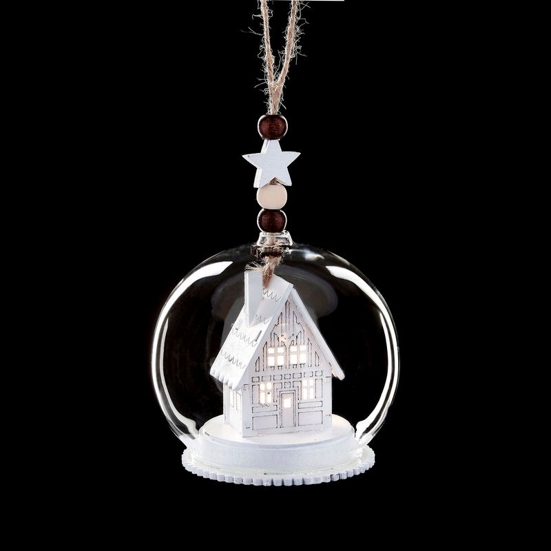 House Hanging Dome Christmas Decoration - 1 Warm White LED & White Base