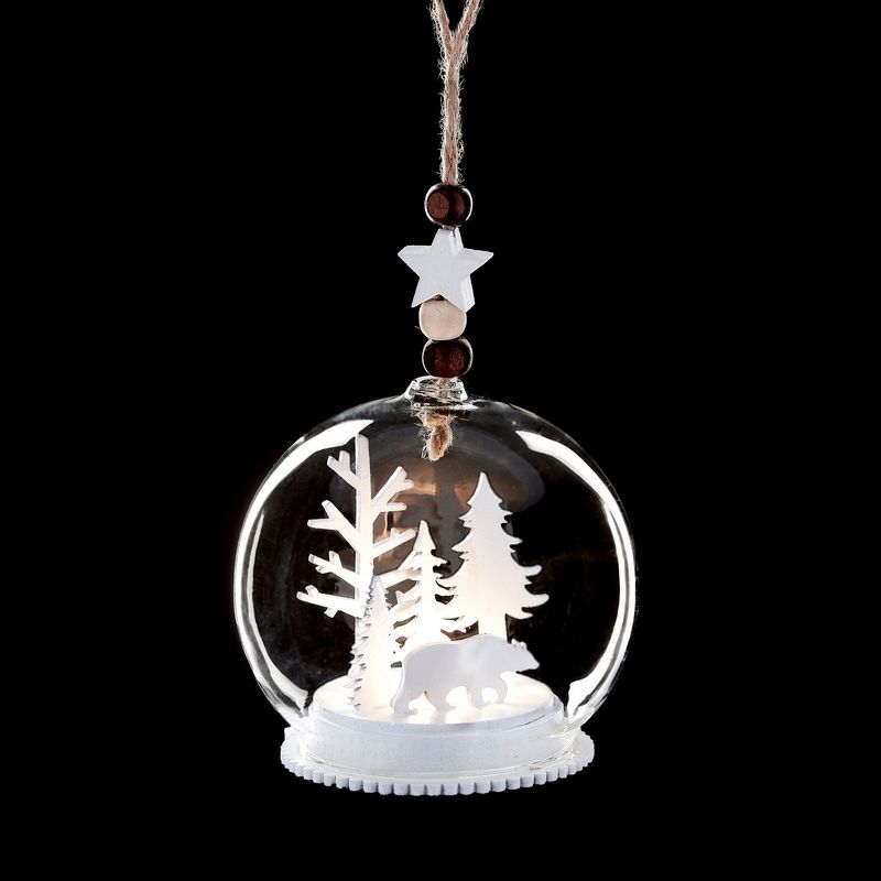 Bear Hanging Dome Christmas Decoration - 1 Warm White LED & White Base