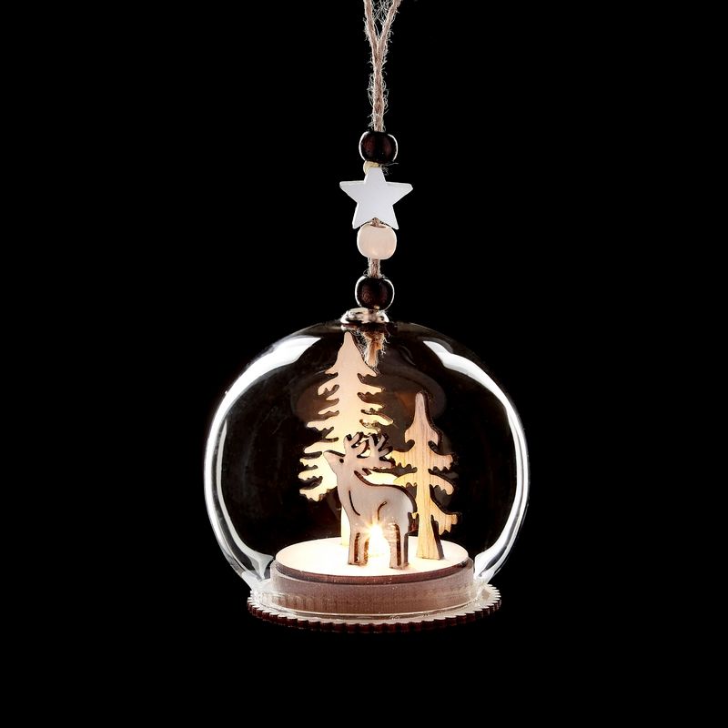 Single Deer Hanging Dome Christmas Decoration - 1 Warm White LED