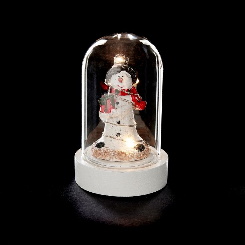 Snowman Mini Glass Dome Christmas Decoration - 6 Warm White LEDs