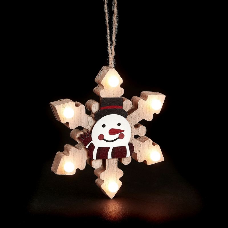 Snowman Snowflake Christmas Decoration - 6 Warm White LEDs