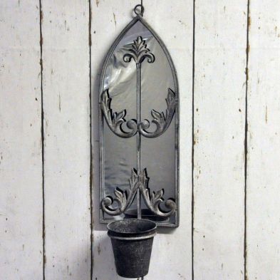 Product photograph of Mirror Planter Metal Black Wall Mounted - 53cm from QD stores