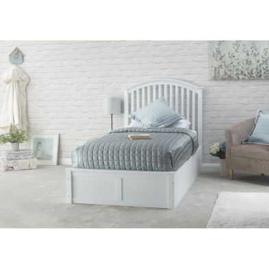 Madrid Single Ottoman Bed Wood Fabric White 3 X 7ft