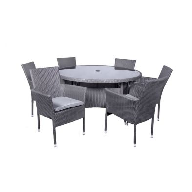 Product photograph of Malaga Rattan Garden Patio Dining Set By Royalcraft - 6 Seats Grey Cushions from QD stores