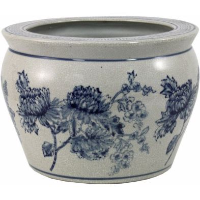 Product photograph of Planter Ceramic Blue White With Flower Pattern - 25 3cm from QD stores