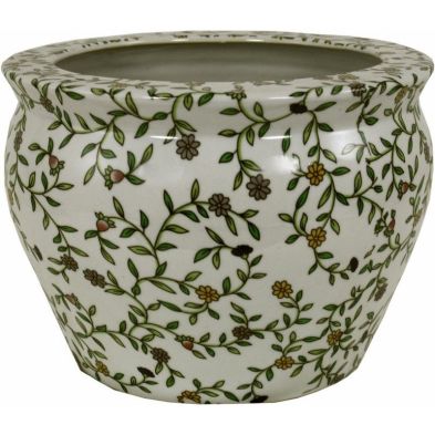 Product photograph of Planter Ceramic White With Flower Pattern - 19cm from QD stores