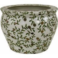 See more information about the Planter Ceramic White with Flower Pattern - 19cm