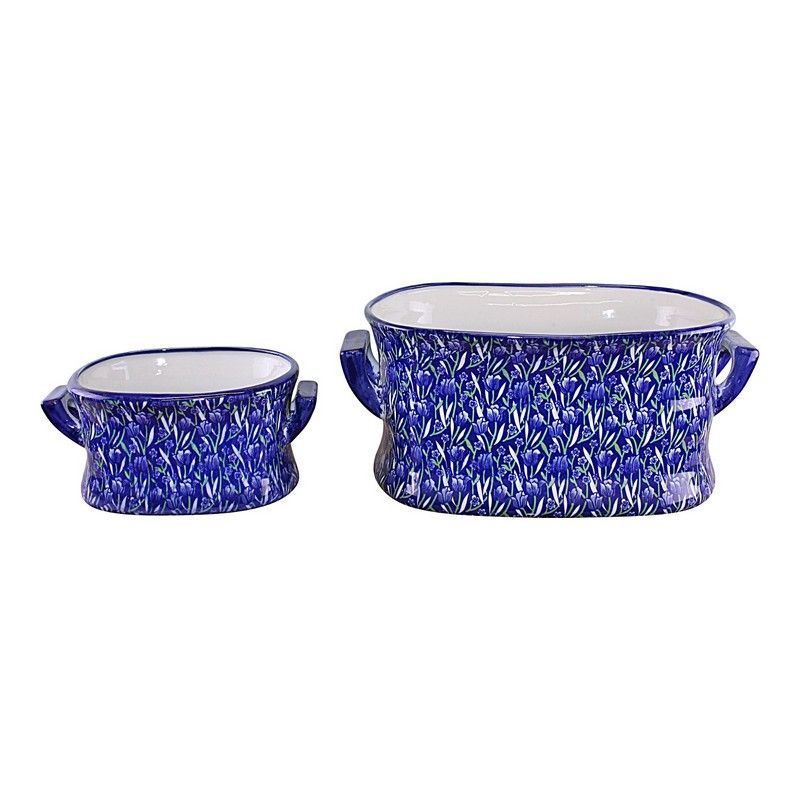 2x Planter Ceramic Blue & White with Flower Pattern