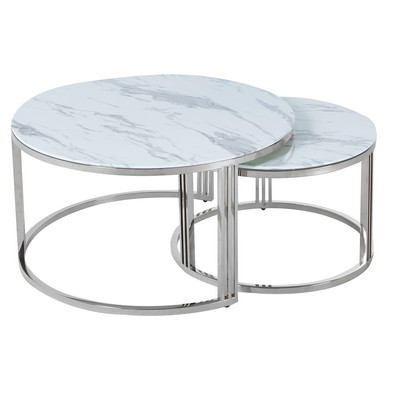Product photograph of Pair Of Merrion Circular Nest Of Tables Stanless Steel White from QD stores