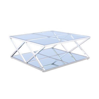 Merrion Coffee Table Stainless Steel Mirrored 2 Shelves