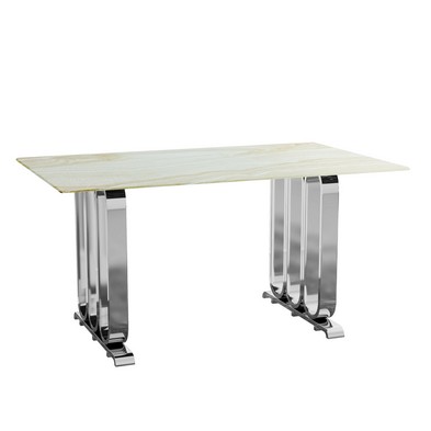 Merrion Dining Table Stanless Steel Silver Marble