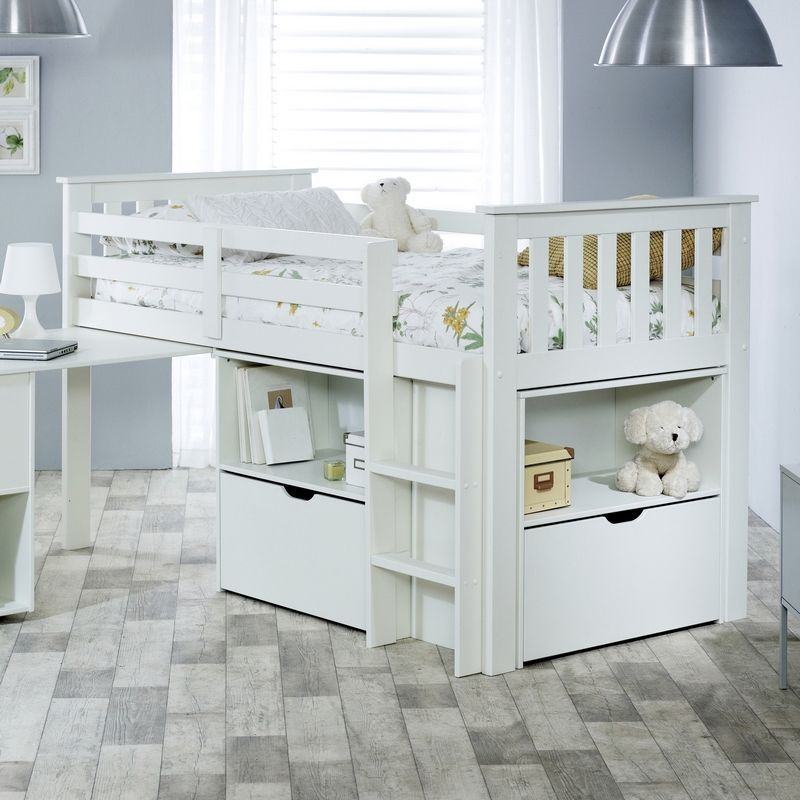 white single cabin bed with storage