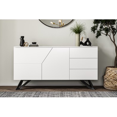 Product photograph of Weston Large Sideboard White 2 Doors 4 Shelves 3 Drawers from QD stores