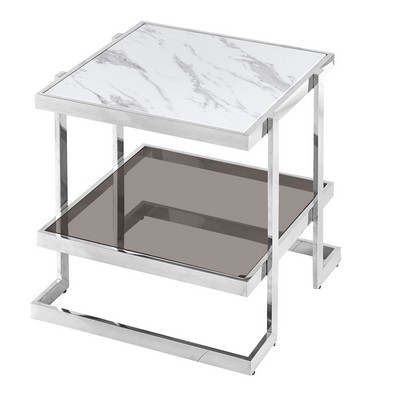 Merrion Side Table Stanless Steel Marble 1 Shelf