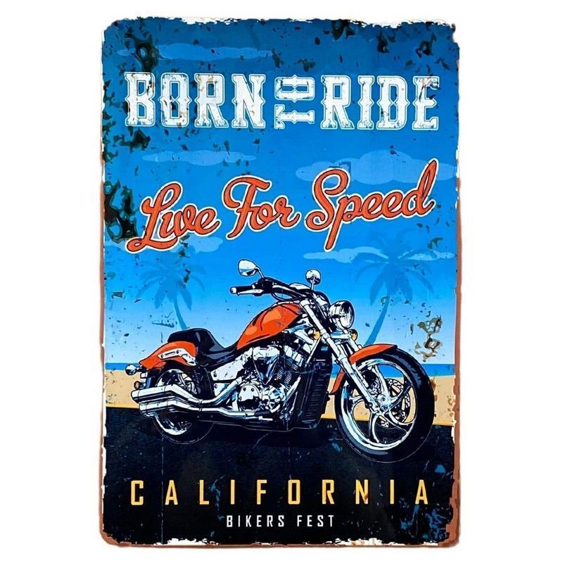 Retro Born To Ride Sign Metal Wall Mounted - 41cm