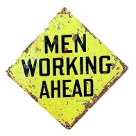 See more information about the Men Working Ahead Sign Metal Yellow Wall Mounted - 20cm