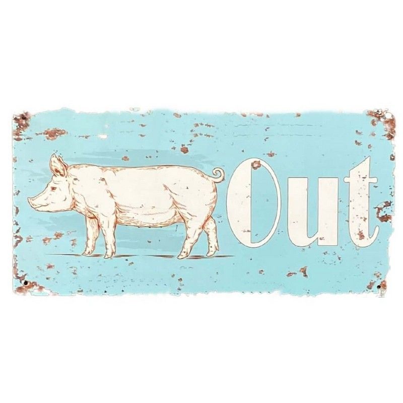 Pig Out Sign Metal Wall Mounted - 30cm