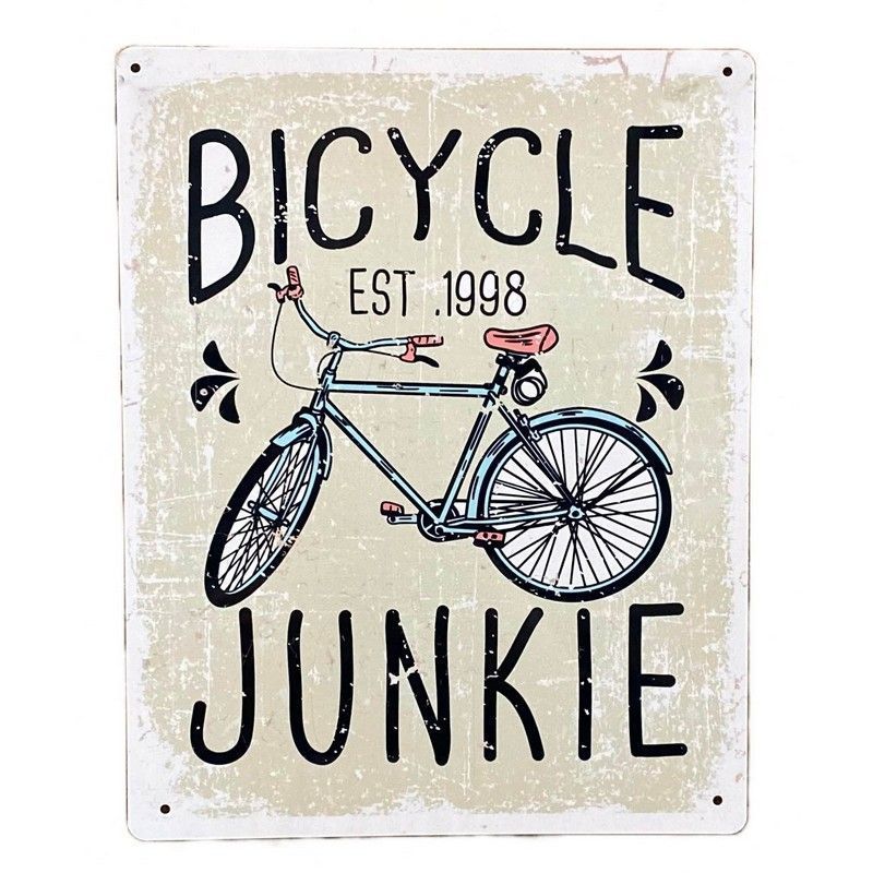 Bicycle Junkie Sign Metal Wall Mounted - 25cm