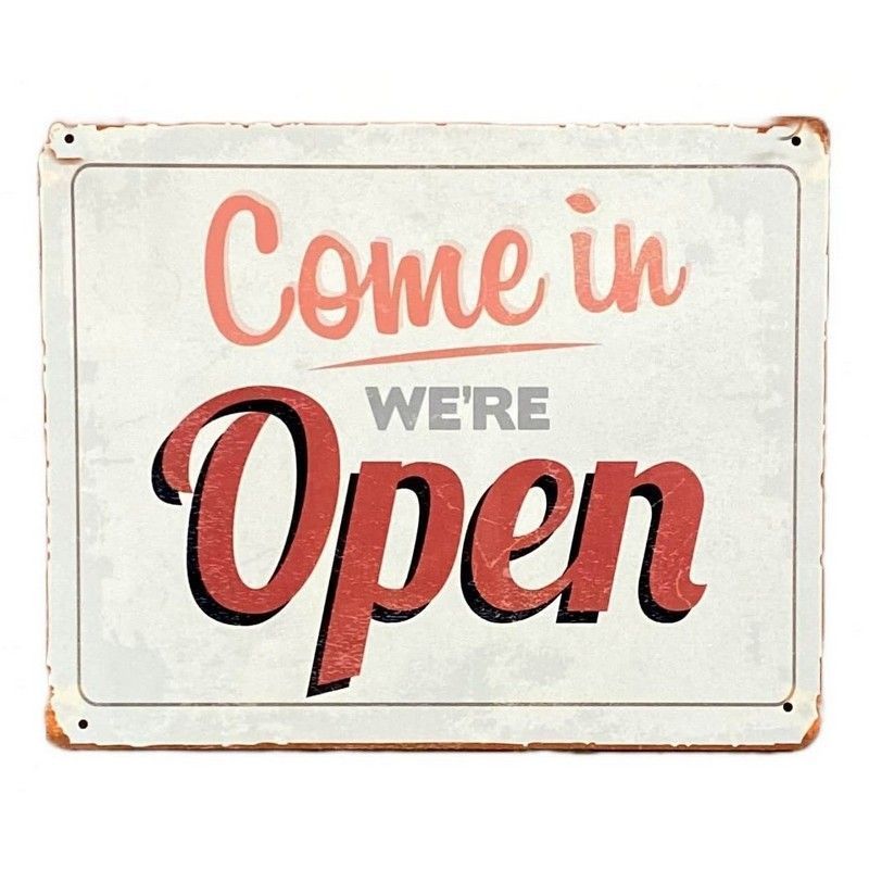 Vintage Come In We're Open Sign Metal Wall Mounted - 25cm