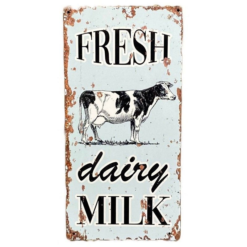 Vintage Fresh Dairy Milk Sign Metal Wall Mounted - 30cm