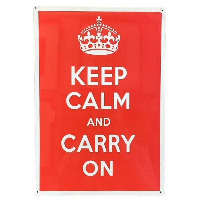 Keep Calm And Carry On Sign Metal Wall Mounted - 41cm
