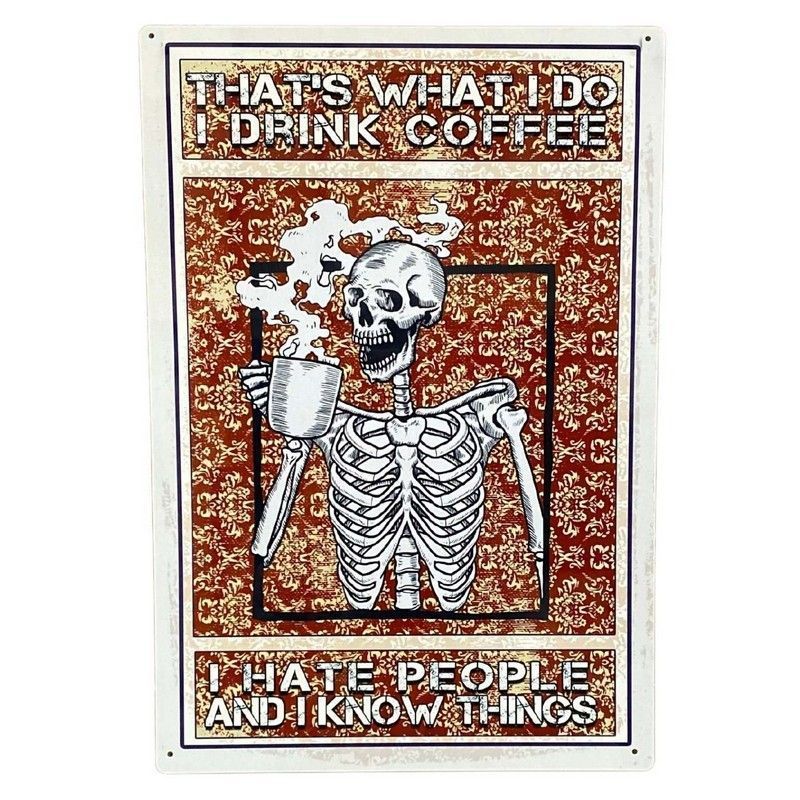 Coffee Skeleton Sign Metal Wall Mounted - 41cm
