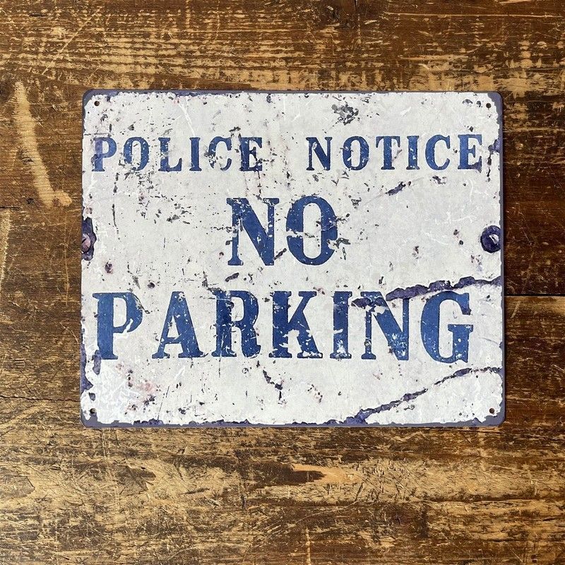Vintage Police Notice No Parking Sign Metal Wall Mounted - 27cm