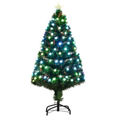 4ft Fibre Optic Christmas Tree Artificial With Led Lights Blue Green 130 Tips