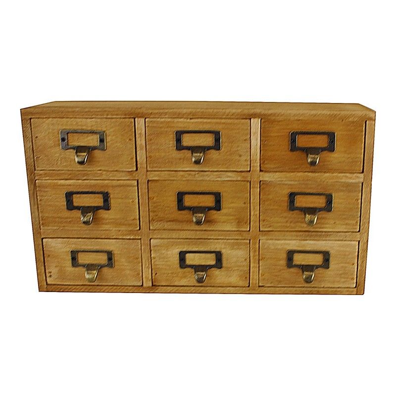 Wood Organiser 9 Drawers 36cm - Natural