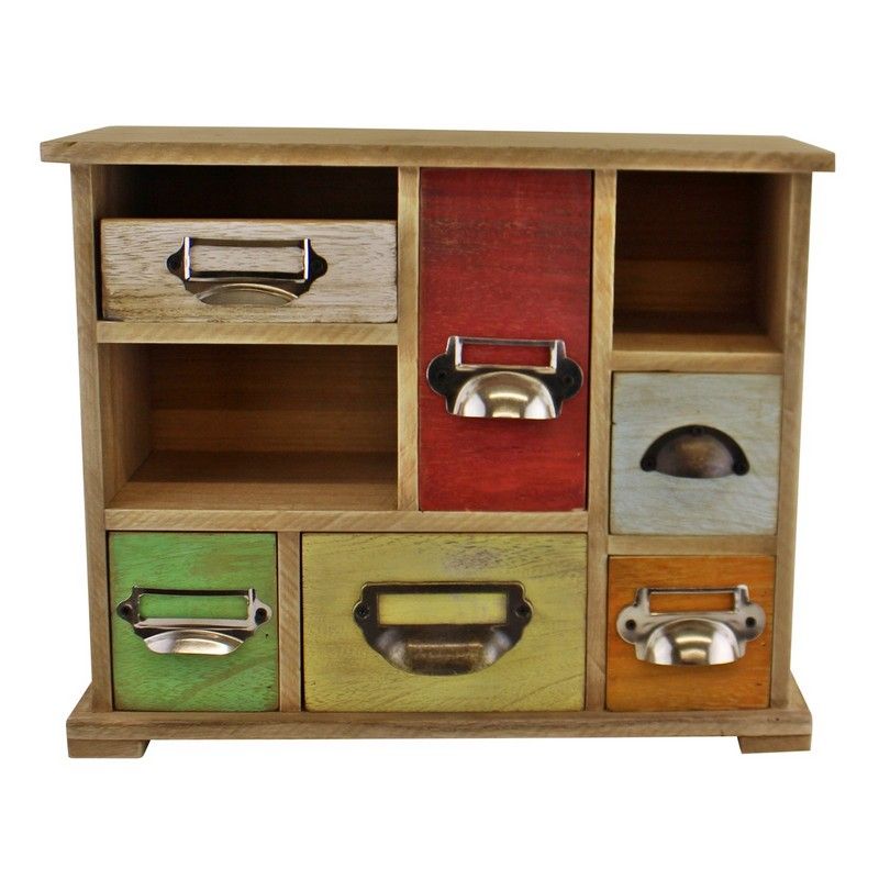 Wood Organiser 6 Drawers 2 Compartments 34cm - Multi Coloured