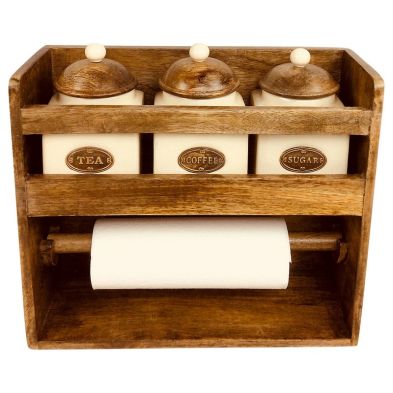 Product photograph of Kitchen Roll Holder With 3 Jars from QD stores