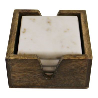 Product photograph of 4x Coaster Marble Wood White - 13cm from QD stores