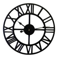 See more information about the Roman Numeral Clock Metal Black Wall Mounted Battery Powered - 39cm