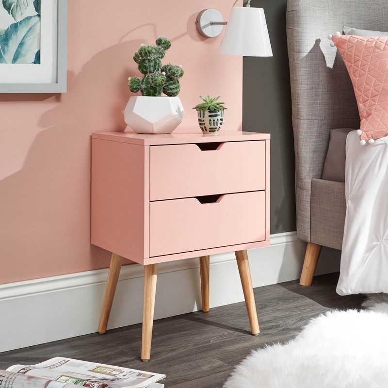 Nyborg Bedside Table Pink 2 Drawers